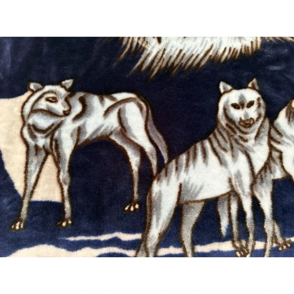 Korean Wolf Plush Blanket HEAVYWEIGHT Fleece Lodge Cabin Decor 91